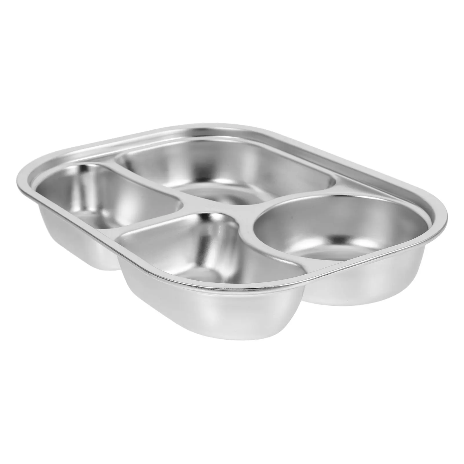 

Stainless Steel Dinner Plate Rectangular Tray Large Size Four Sections Easy Clean Portable Kitchen Divided Plate Food Serving