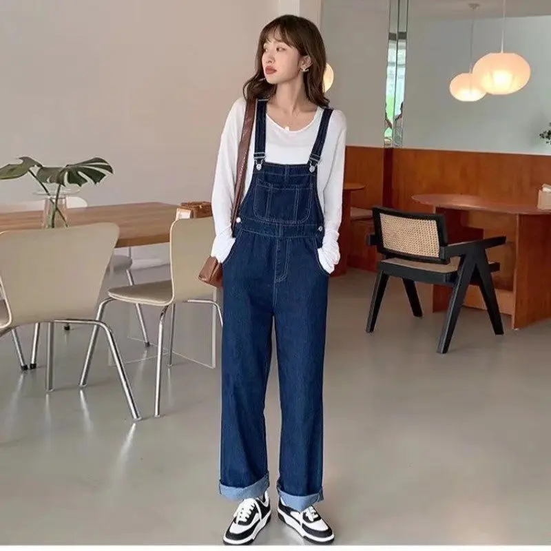 

Denim Jumpsuits Women Overalls Straight Jeans One Piece Pants Washed Pockets Distressed Streetwear Summer Suspenders Trousers