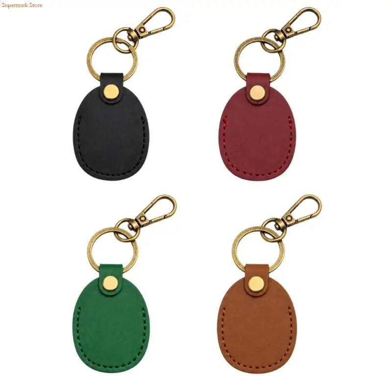 Q5WE Access Card Holder Keychain with PU Leather Metal Ring and Rotating Clip for Office and Building Entry Tasks