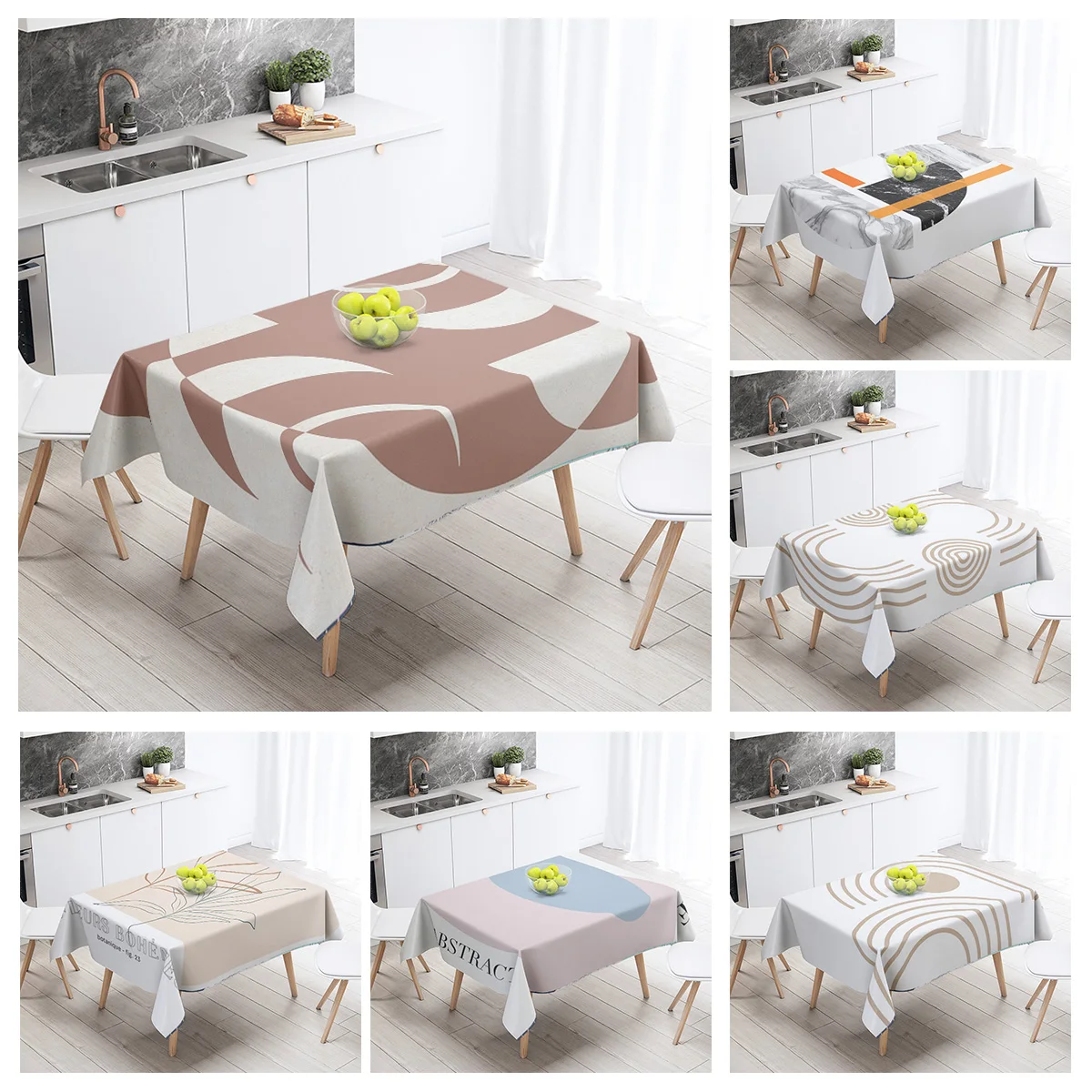 Morandi Grey Abstract Tablecloth Nordic Minimale Geometric Pattern Hall Restaurant Dual-use Student Dormitory Coffee Table Mat