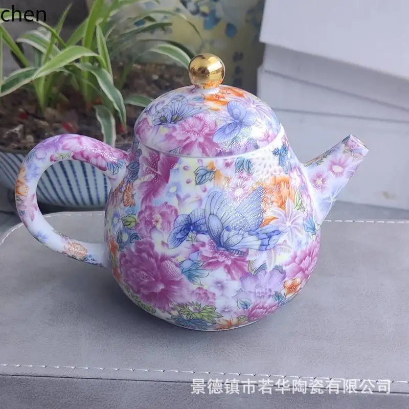 YFY  ceramic enamel thousand flowers gold pot pastel teapot for home single pot can be matched with cup kung fu tea set
