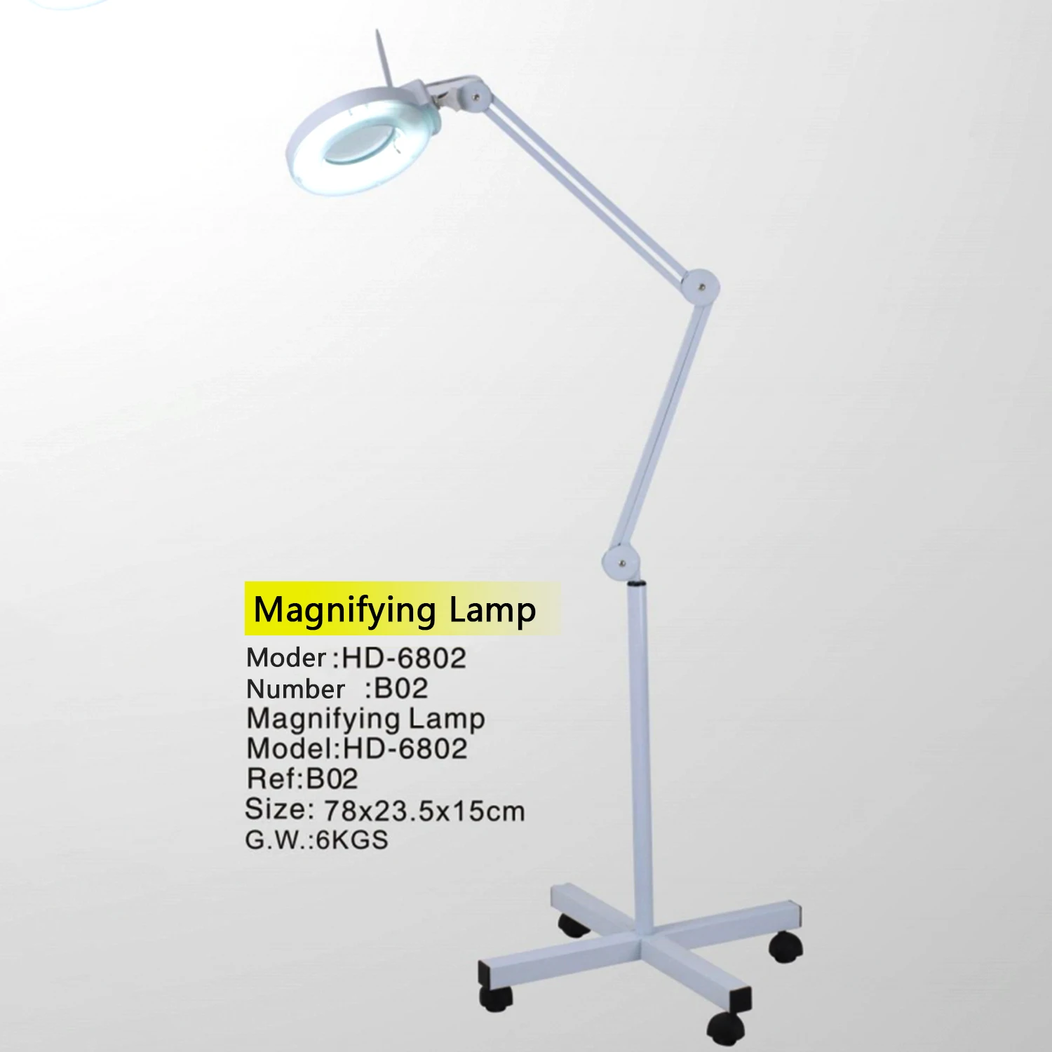 Loupe 10X avec support de lumière 3 en 1, bras oscillant réglable, lampe au sol, 5 modes de documents, lumière LED à intensité variable en continu