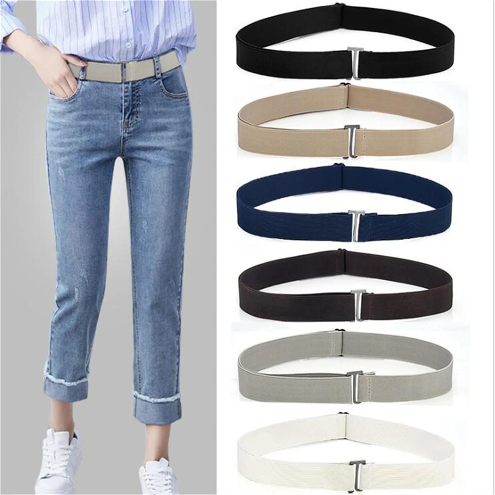 1PC Belt Men's And Women's Invisible Belt Without Buckle Seamless Lazy Belt Wild Elastic Elastic Jeans Belt