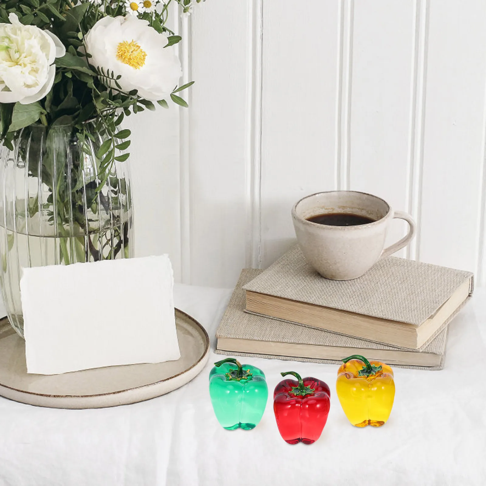 

3Pcs Crystal Bell Pepper Decor Lifelike Artificial Vegetables Kitchen Table Centerpiece Home Ornament Vegetable Decor