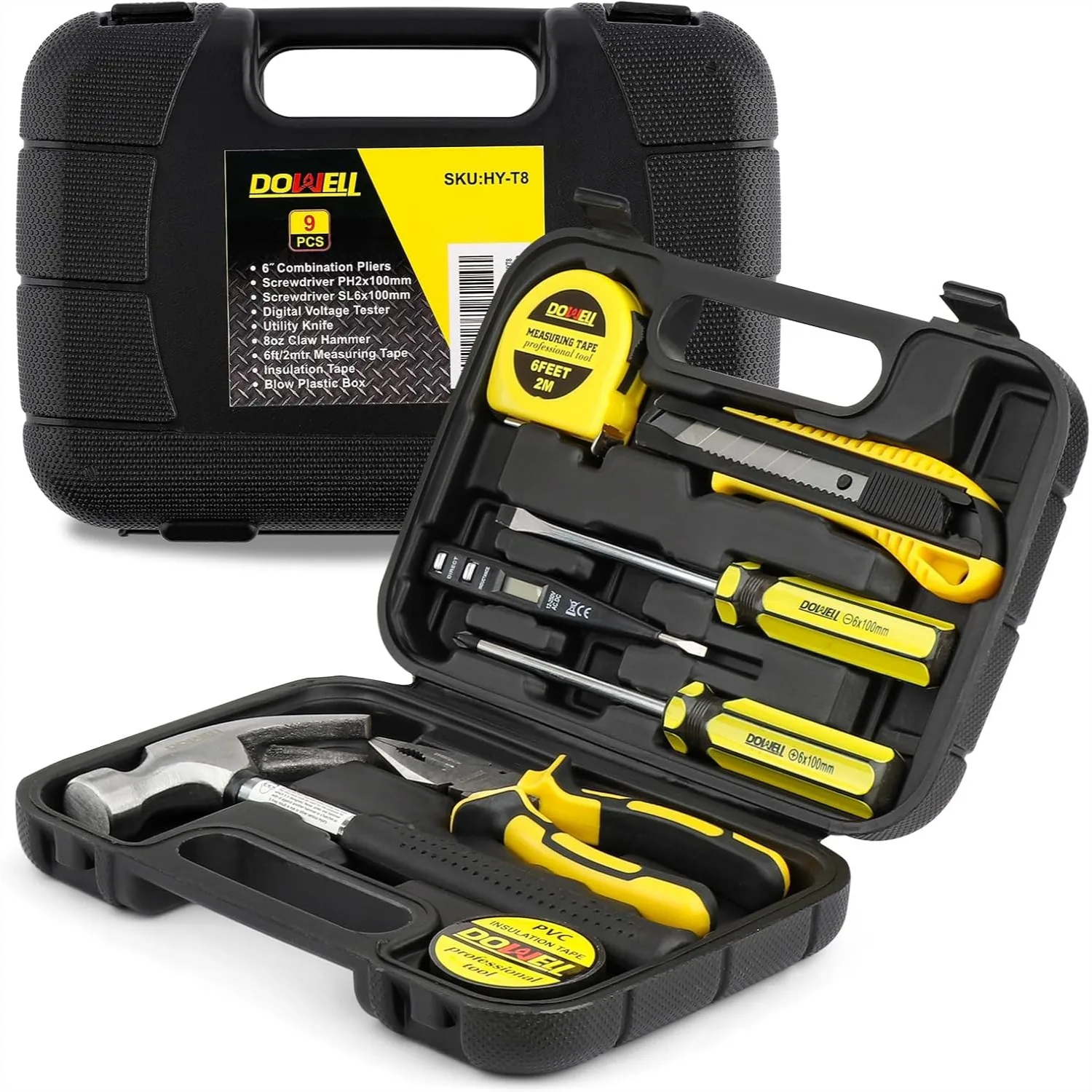 

9 Piece Hand Tool Set for Home Maintenance with Plastic Storage Case