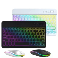 Teclado Led retroiluminado, teclados inalámbricos recargables de 10 pulgadas para iPad, tableta, teléfono, PC, teclado Bluetooth magnético con ratón