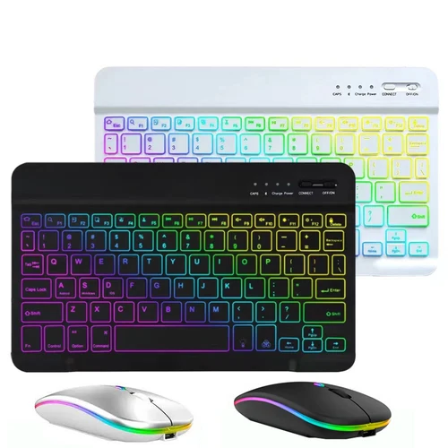 Imagen 1 del producto Teclado Led retroiluminado, teclados inalámbricos recargables de 10 pulgadas para iPad, tableta, teléfono, PC, teclado Bluetooth magnético con ratón