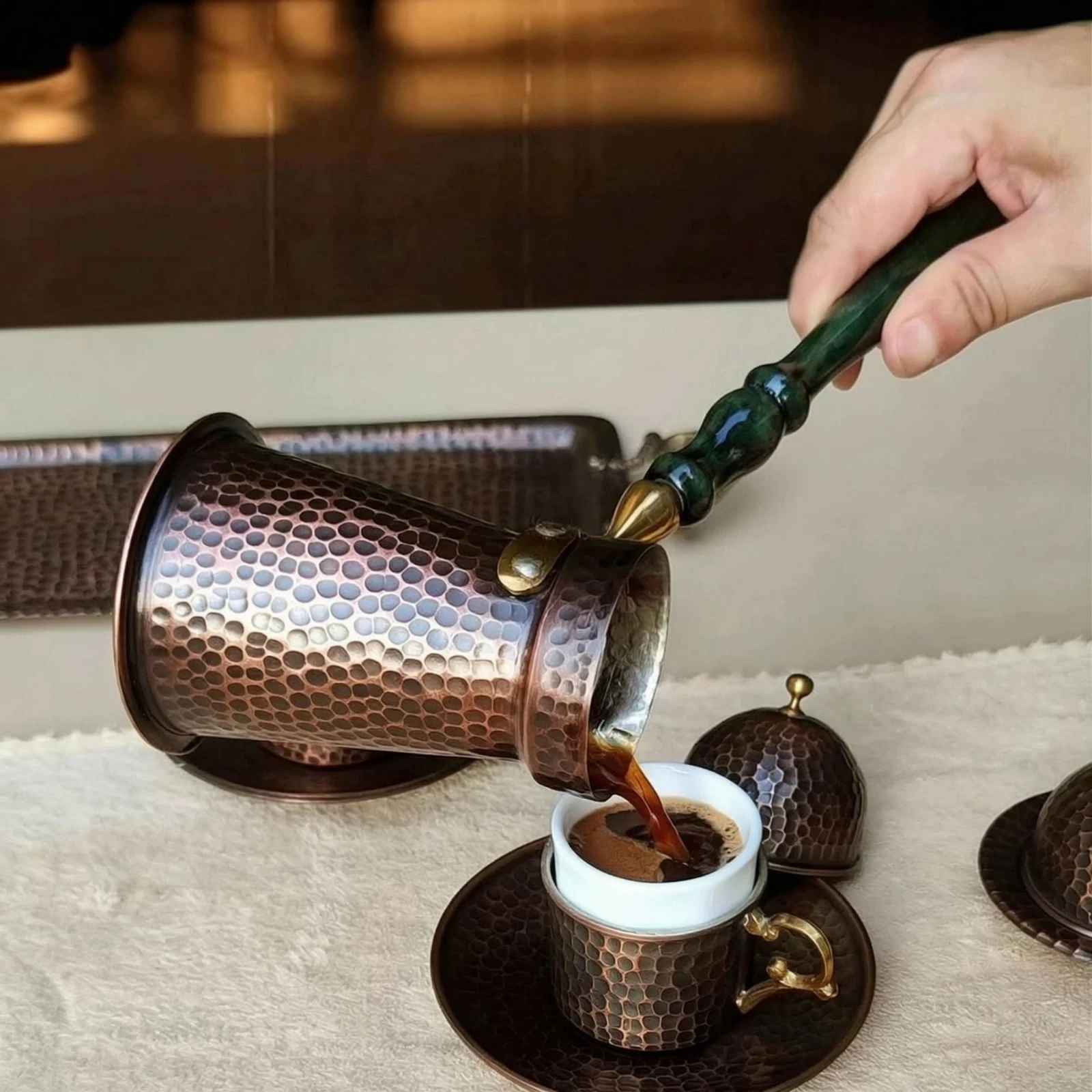 Copper Cezve Heat-Insulating Handmade Copper Coffee Pot Turkish Coffee Pot Stovetop Use Ibrik Traditional Design
