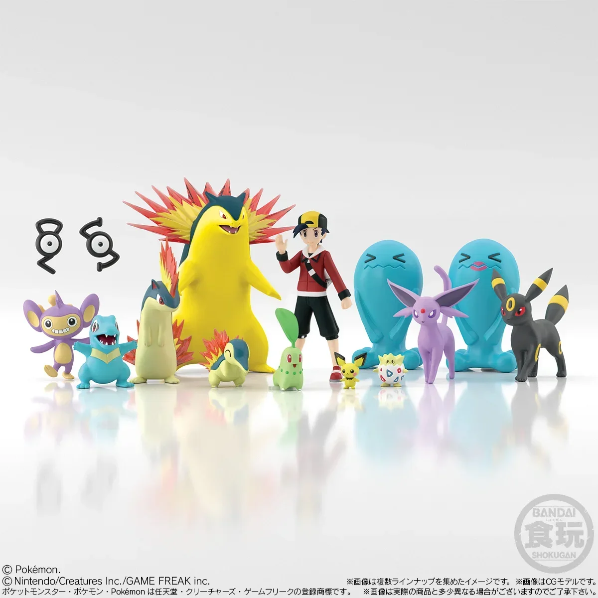 Bandai Original World POKEMON Johto Region Gold Typhlosion Wobbuffet Totodile Togepi Pichu Anime Figure Toys for Children