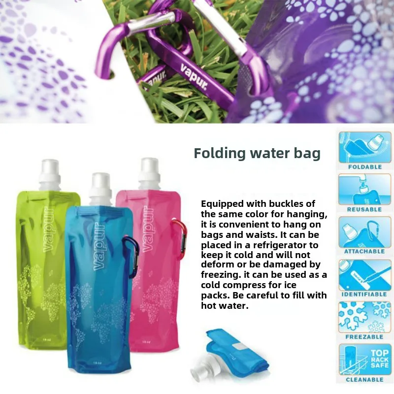 500ml Hiking Collapsible Water Bottles with Mountaineering Buckle Foldable Backpacking Water Bottle for Camping Hiking Cycling