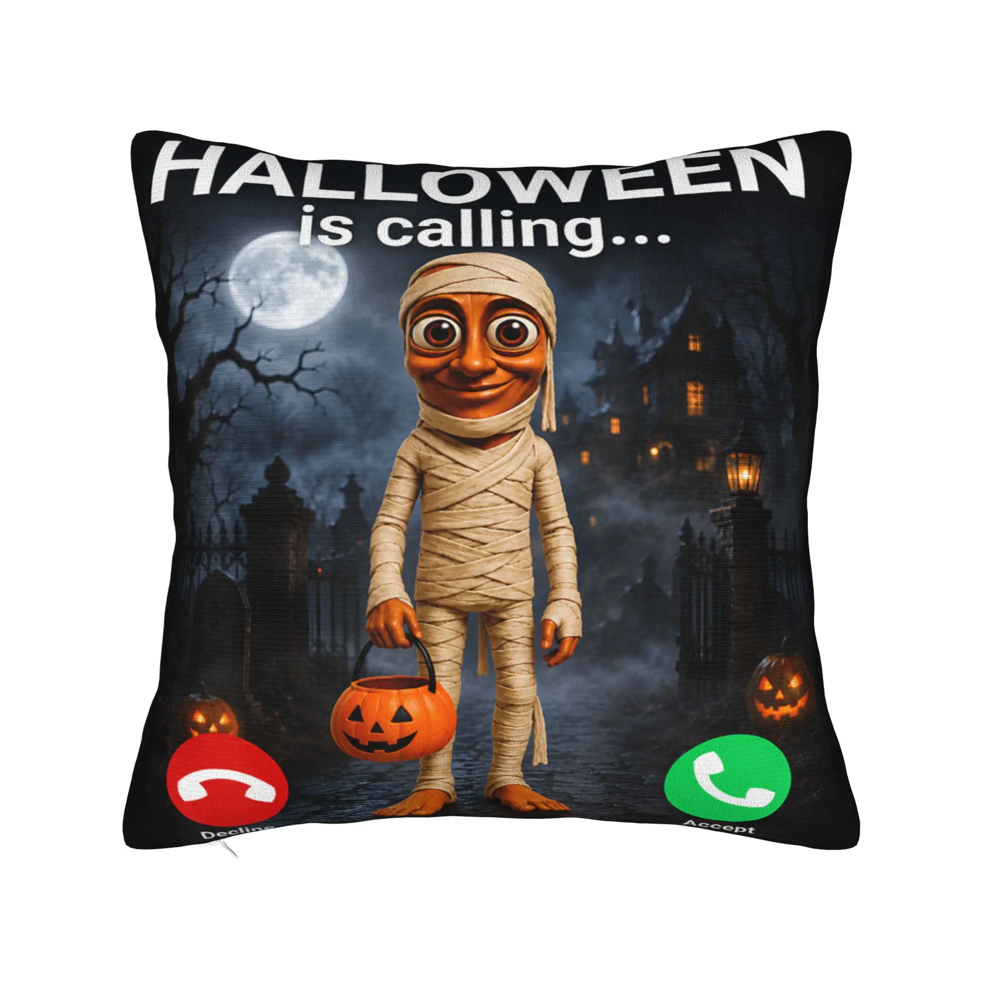Halloween Tung Tung Tung Sahur Pillow Case  Comfy Pillow Cover For Sofa Home Decoration Cute Funny Cushion Cover