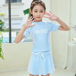 Children's Split Skirt Swimsuit, Sun Protection, School Girls' Swimming Wear, Hot Spring, New, 2024, 5-8 Year