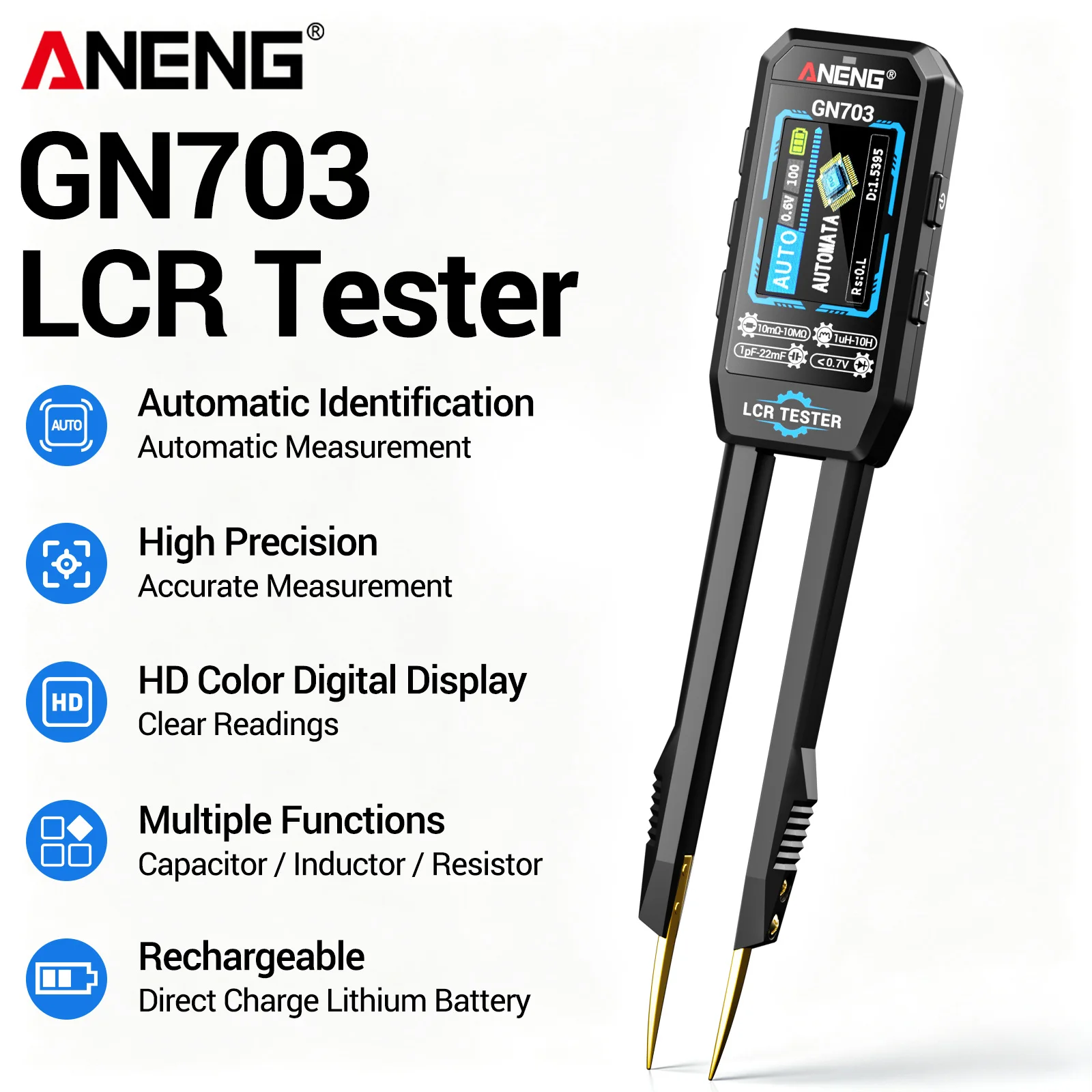 Portable ANENG GN703 Handheld LCR Meter Multi Frequency Diode Continuity Beep Rechargeable SMD Component Inspection Instrument