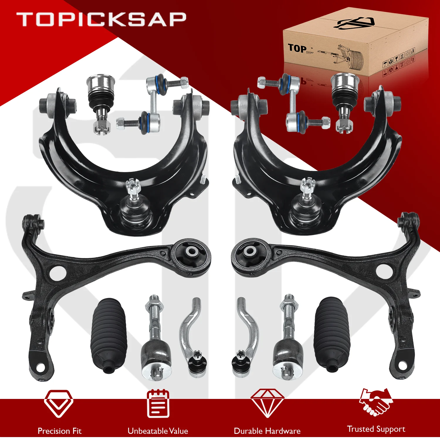 TOPICKSAP 14Pcs Front Upper Lower Control Arm Tie Rod End Sway Bar Link Assembly Kit for Honda Accord 3.0L 2003 2004 2005