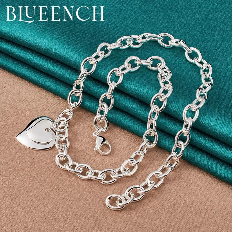 Blueench 925 Sterling Silver Double Piece Heart Peach Pendant Necklace for Ladies Wedding Party Temperament Fashion Jewelry