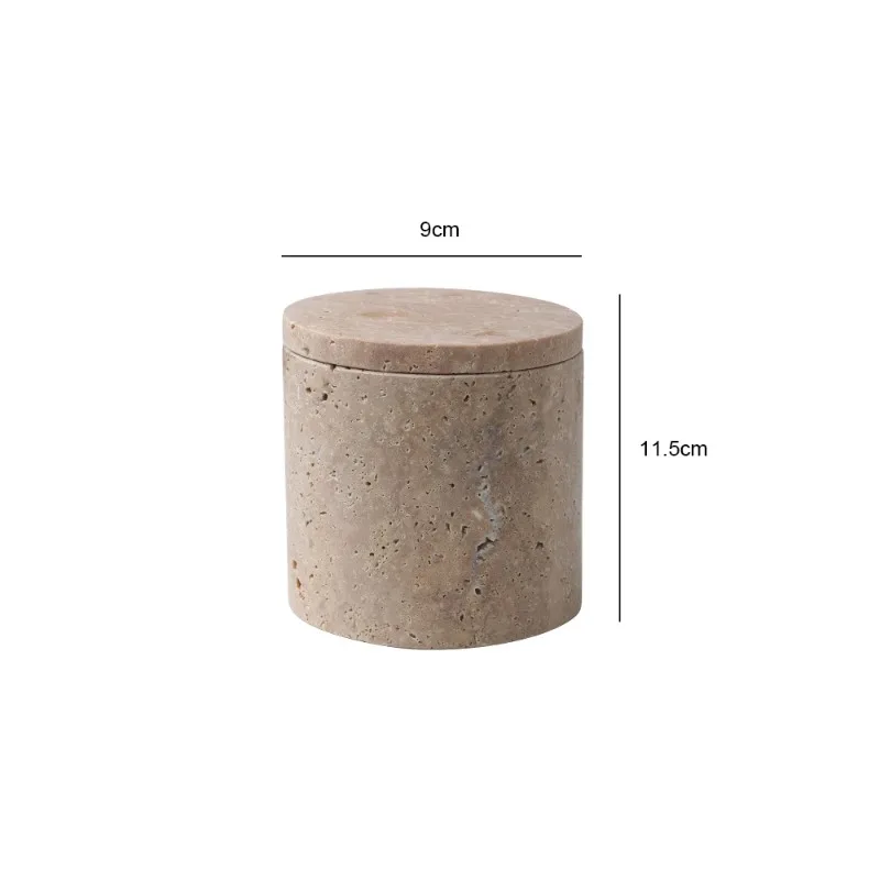 Natural Travertine Stone Cotton Swabs Holder Box Round Marble Salt Sugar Spice Storage Container Jar Makeup Brush Holder