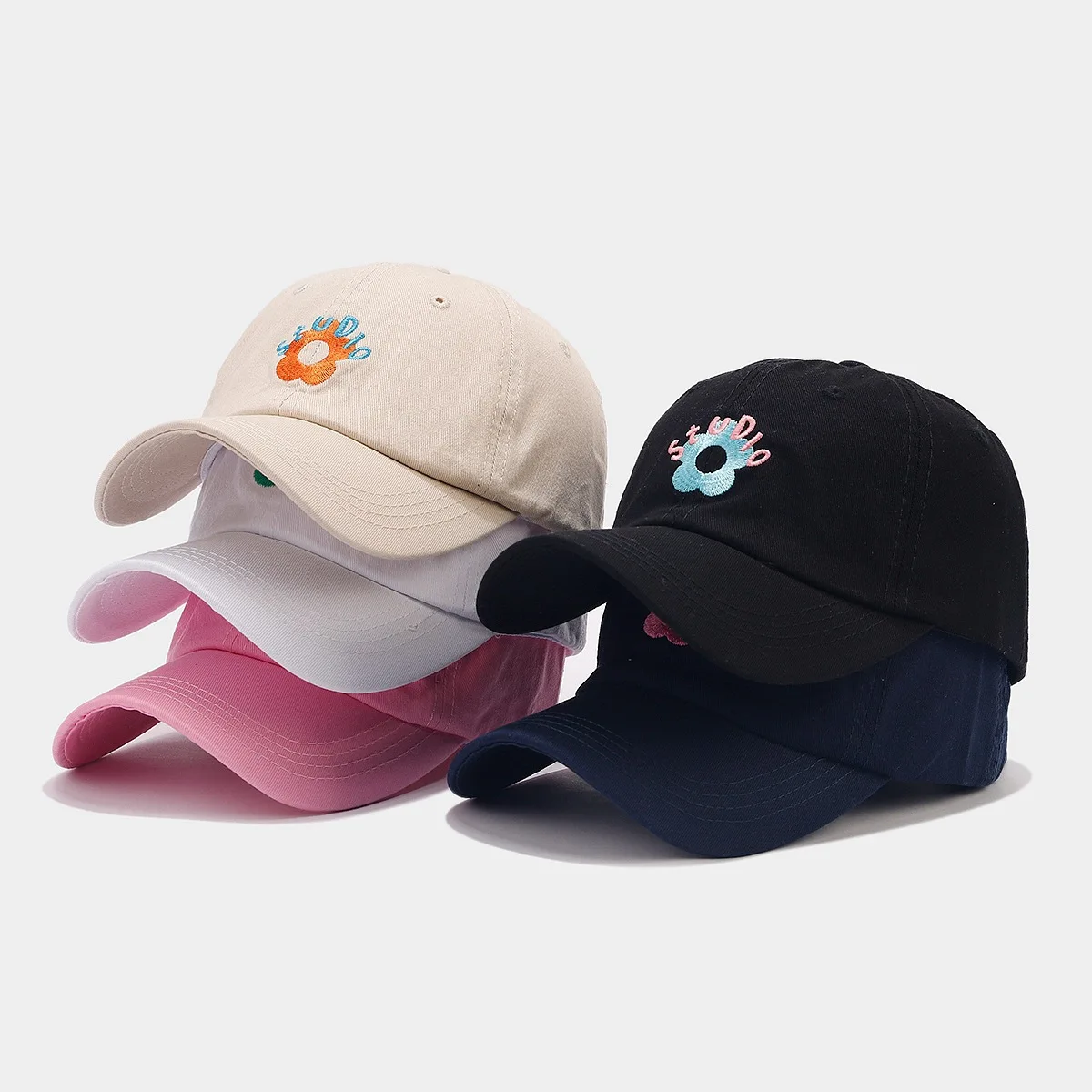 Cute Flower STUDIO Embroidered Baseball Hat Women Men Fashion Snapback Cap Female Male Outdoor Sports Visors Sun Hat