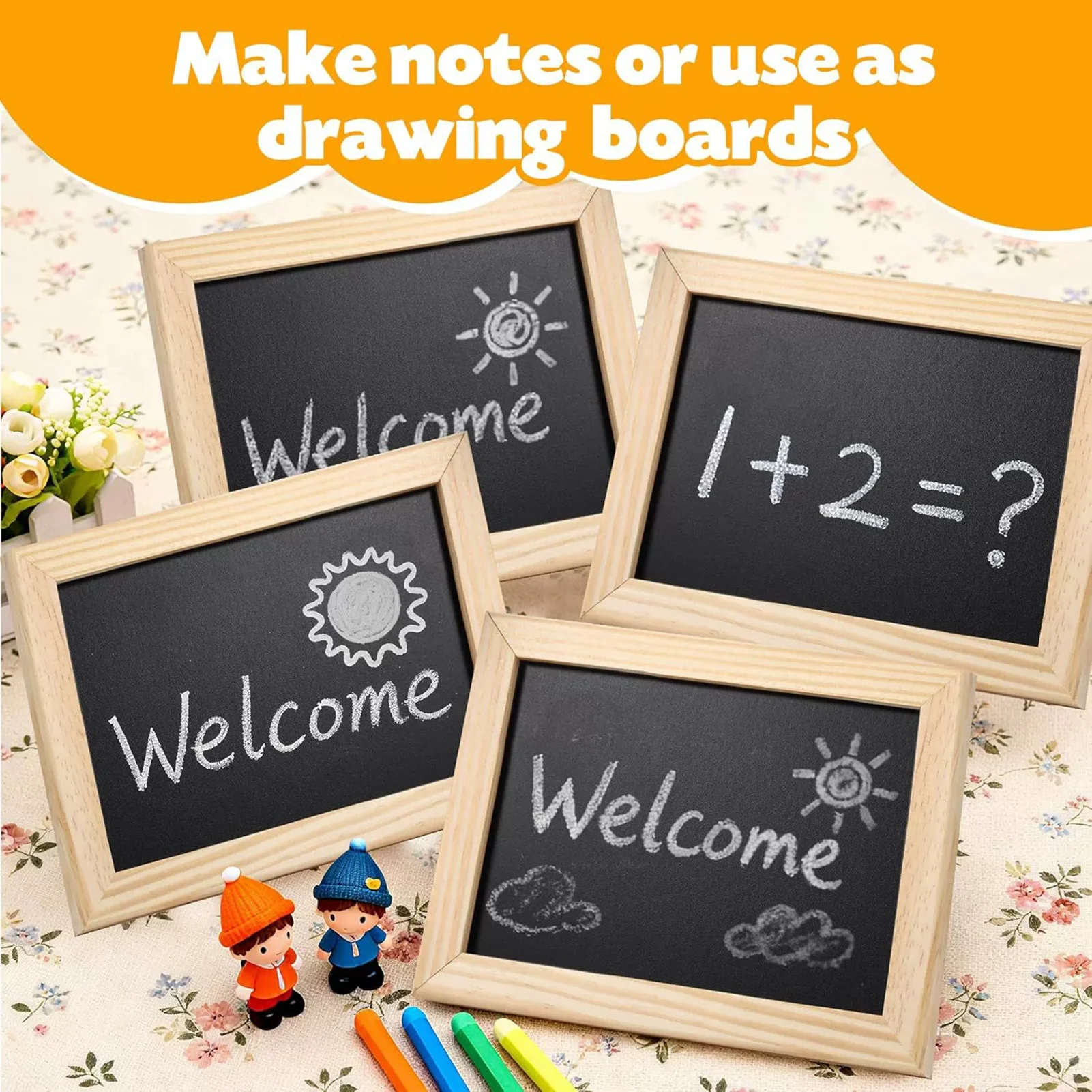 Hanging Chalkboard Rustic Small Set for Home Office Decor, Wooden Frame Memo Board with Jute Rope Hooks Durable