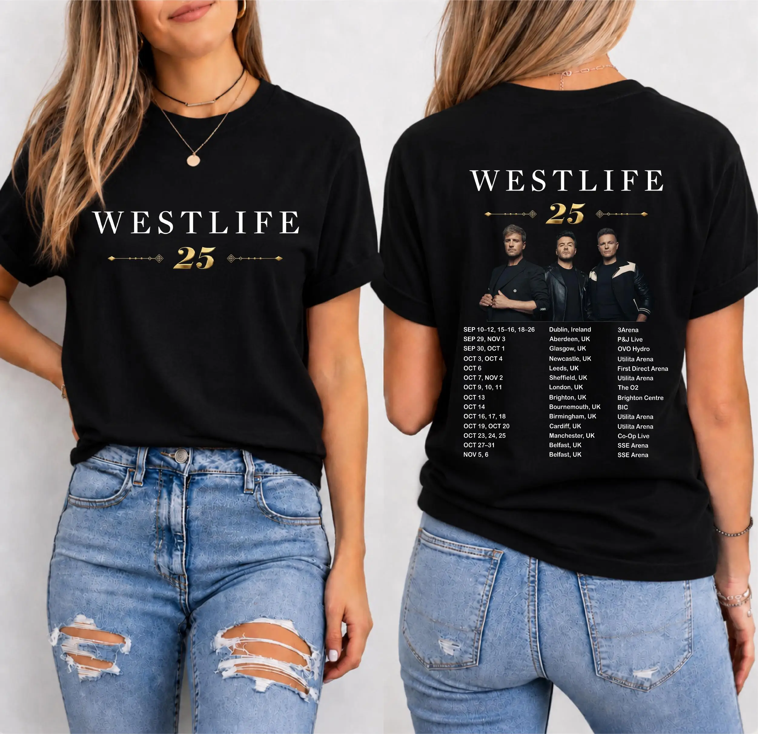 2026 New Family Matching Unisex Oversized T Shirt Westlife 25 Anniversary Tour Double Sided Print Streetwear Short Sleeve Tee