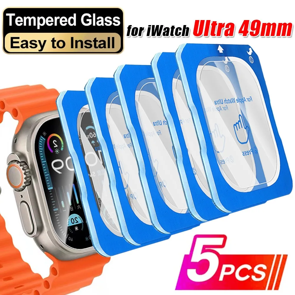 

1-5 шт. легко устанавливаемая закаленная пленка для Apple Watch Ultra 2 49 мм, защита от царапин для экрана iWatch Ultra 3, защитная пленка