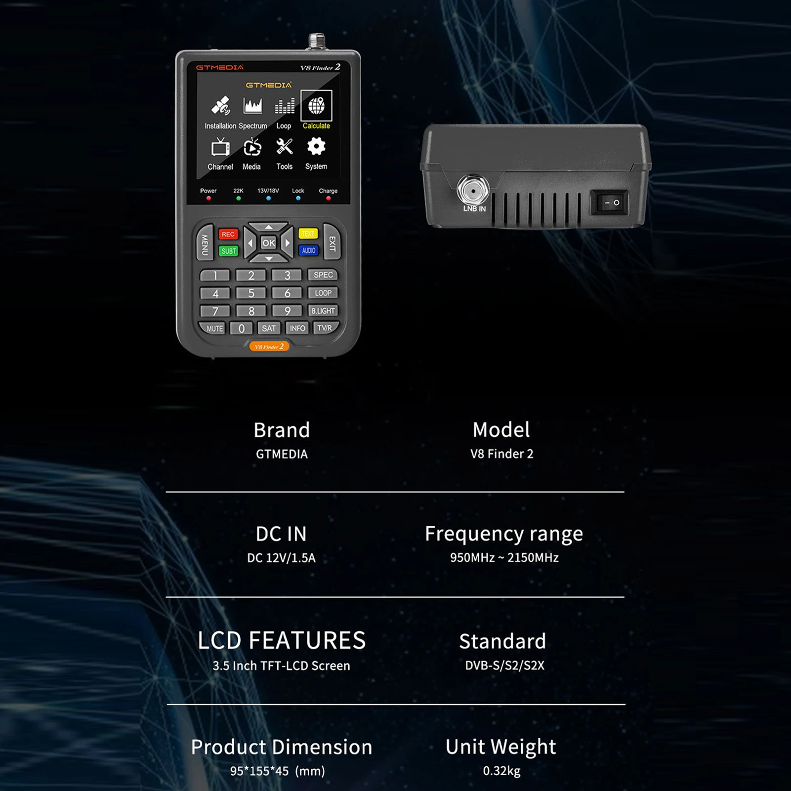 Satellite Signal Finder TV Satellite Finder Meter with 3.5inch LCD Display Satellite Signal Finder and Sat Dish Adjustment