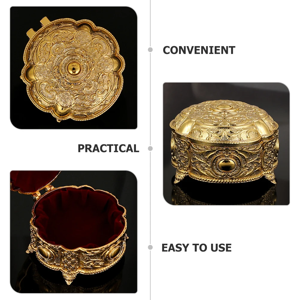 

European Shell Carved Aluminum Jewelry Box Vintage Metal Trinket Case for Rings Earrings Storage ganizer Home Accessories
