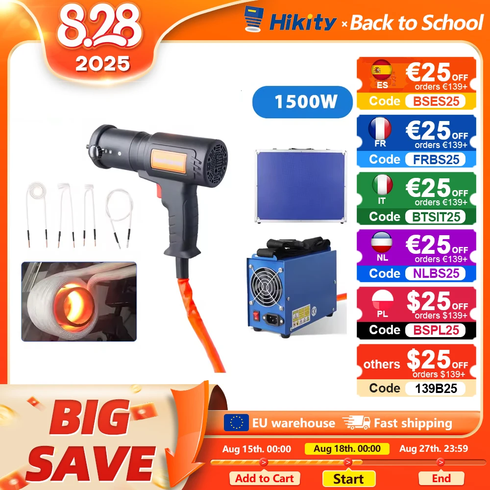 Hikity 1500W Kit riscaldatore a induzione magnetica Riscaldatore a induzione Strumento di riparazione auto Strumento di rimozione bullone riscaldatore magnetico tenuto in mano