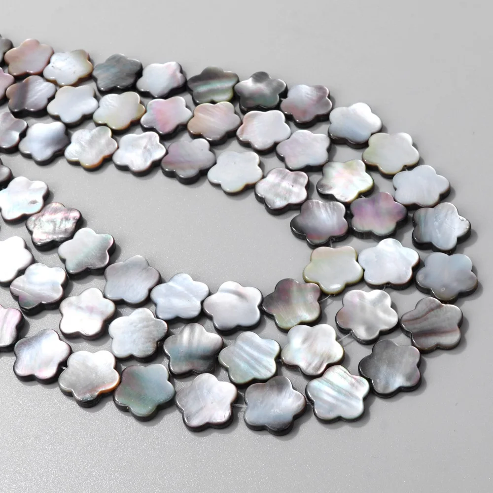 Natural Freshwater Shell Beads Flower Shape Gray Mother of Pearl Shell Loose Spacer Beads for Jewelry Making DIY Accessries 15MM