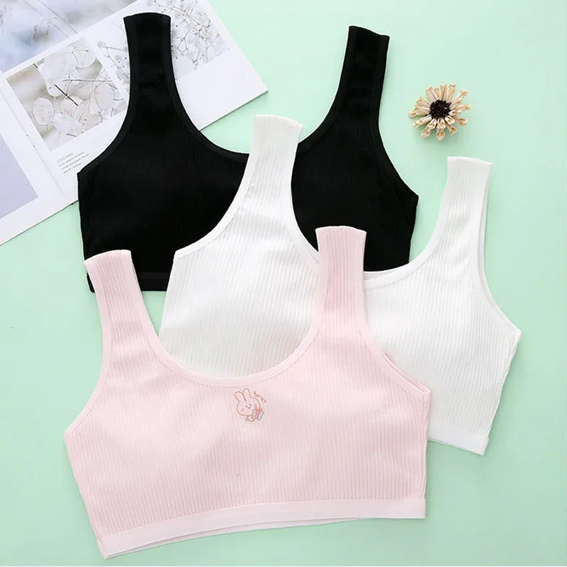 

3pcs Cotton Girl's Solid Color Thin Bras Pupil Developmental Vest Students comfortable Versatile Underwear Anti Protrusion Vests