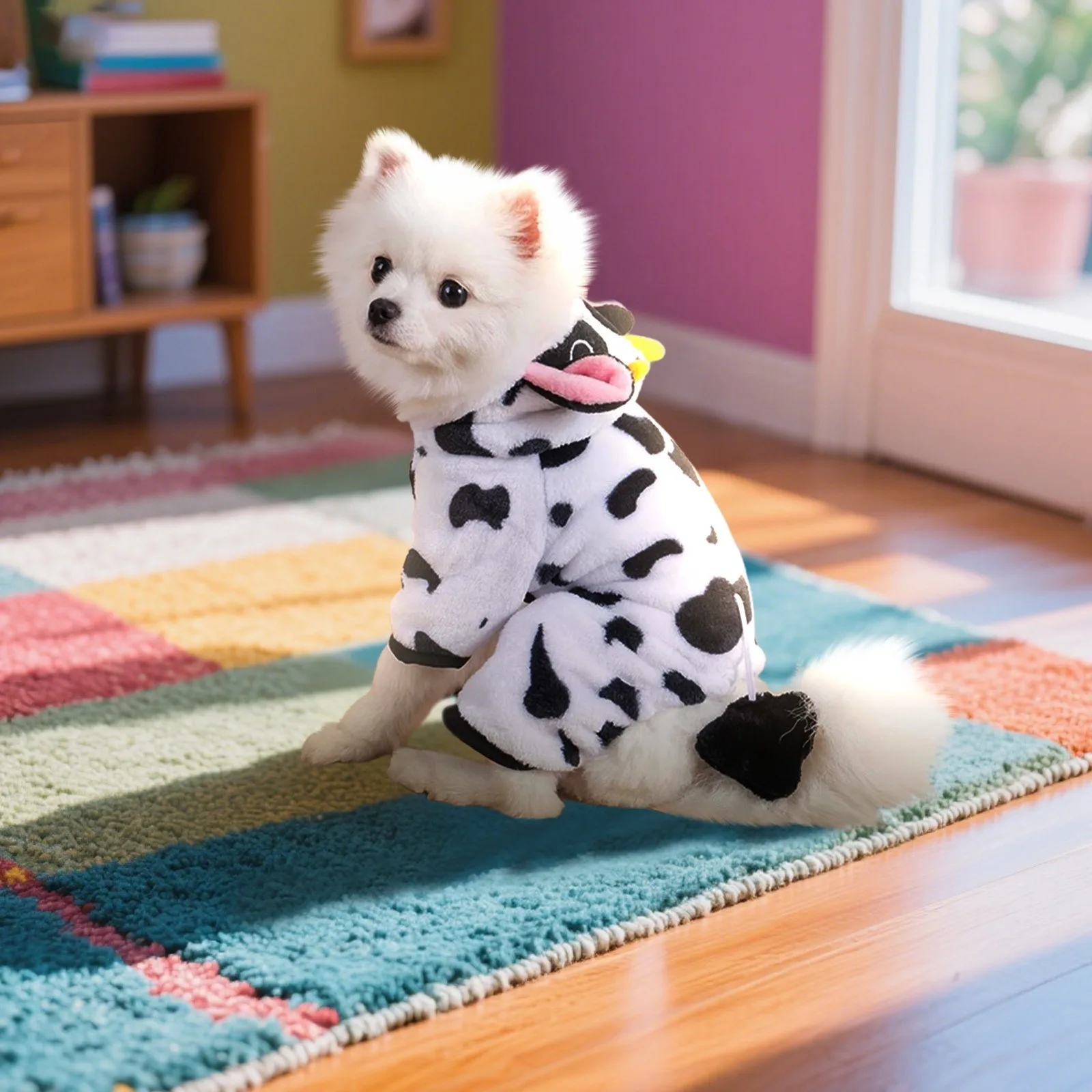 Cute Cow Pet Costume Warm Plush Dog Costume For Halloween Christmas For Dogs And Puppies Fashionable Designer Costumes