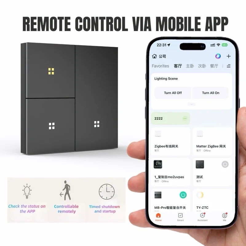 M8 Tuya Zigbee 3.0 Smart Switch 3 Gang 3 Relay Alumina Panel Tuya/Smart Life App Remote Custom Buttons Alexa Google Home