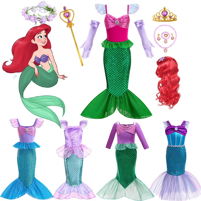 الفتيات تأثيري ليتل ميرميد ارييل الأميرة ديزني فستان الأطفال كرنفال حفلة عيد ميلاد حفلة موسيقية الكرة حورية البحر تمويه زي #1