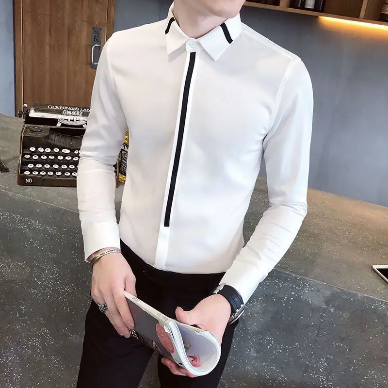 Spring Autumn New Fashion Turn-down Collar Long Sleeve Solid Color Blouse Men\'s Clothing Slim All-match Korean Trend Chic Shirts