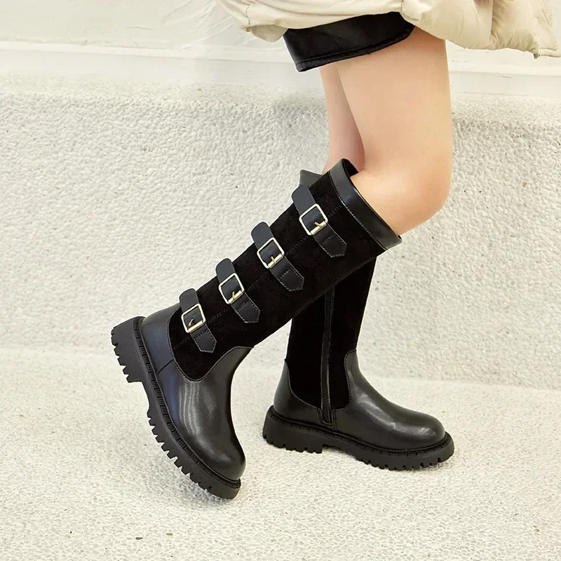 2024 Children High Boots for Girls Autumn Winter New Fashion and Comfortable British Style Casual Versatile Trendy Leather Shoes