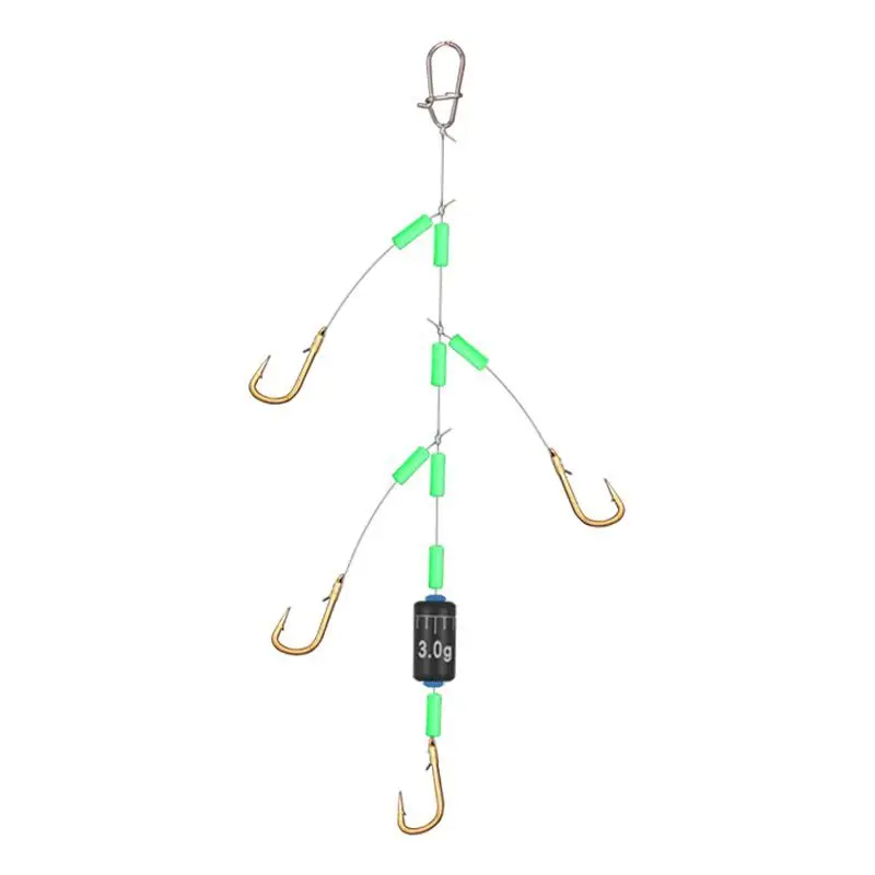 

5pcs Hand Tied Four Hook Anti-Tangle Rig Gold Axis Swivel Pre-Made Carp Fishing Bottom Rig Barbed Hooks with Weight 3#-7#