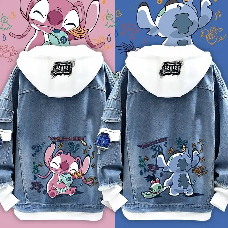 Stitch Couple Jacket Spring Autumn Cartoon Angel Hoodie Co-Branded Men\'s and Women\'s Fashion Thin Hooded Cardigan Denim Sweater