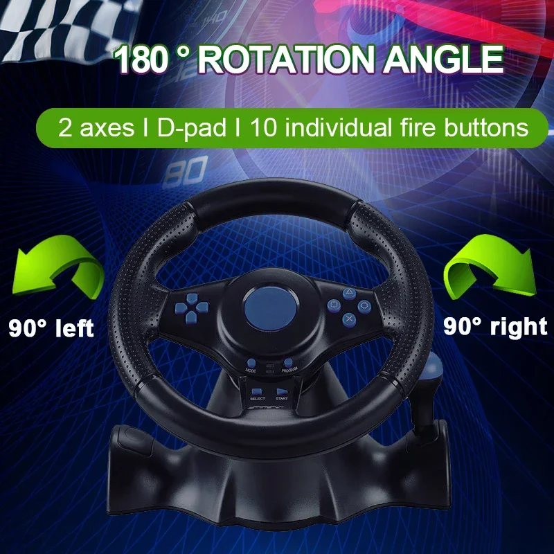 Gaming Steering Wheel PC STEAM Game Racing Wheel Controller for PS4/Switch/Xbox One/Xbox 360 Vibration Pedal Accelerate 180°