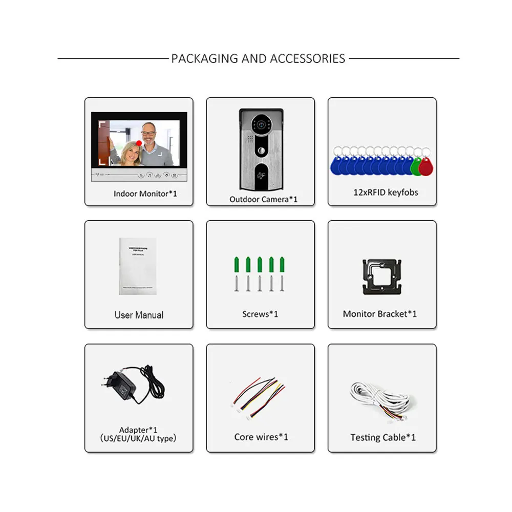 MonItor de vídeo inalámbrico para puerta, sistema de intercomunicación inteligente para el hogar con cámara de desbloqueo RFID, WiFi, Tuya, 9