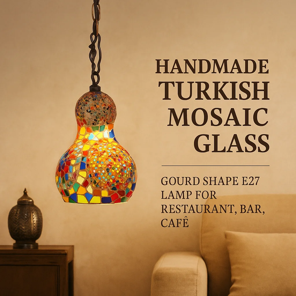 

Retro Handmade Gourd Shape Mosaic Glass Chandelier for Living Room Dining Room Café - Unique Home Decoration Lighting