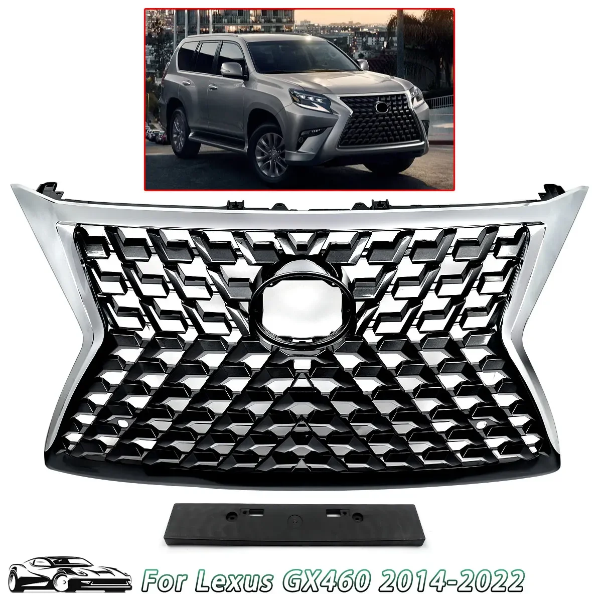 

SAIQINGSP For 2014-2022 GX460 Front Upper Grille Front Upper Grille Honeycomb Hex Grille Mesh Sport Style Car Accessories Tools