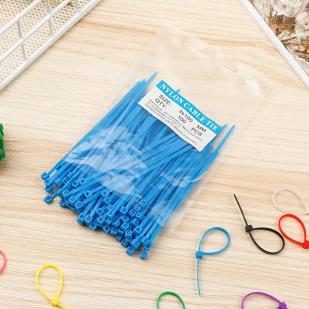 100pcs/pack Durable Line Finishing Cord Strap Self-Locking Zip Cable Ties Nylon Wire Bundled