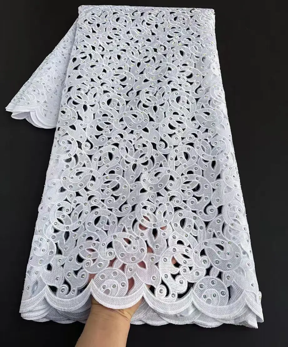 Renda artesanal de alta qualidade metálica lurex organza renda africana casamento celebrantes tecido bordado com pedras checas allover 2025