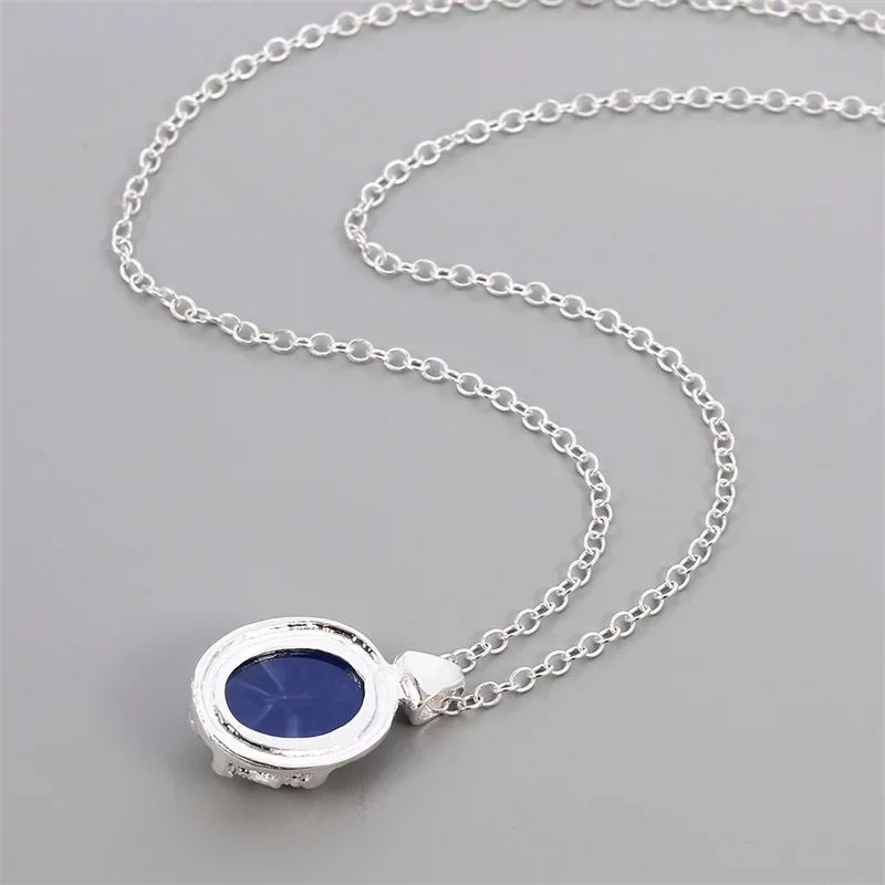 Colgante de ópalo azul Natural para mujer, collar de grado superior, chapado en plata, hueco, declaración, el diario de vampiro