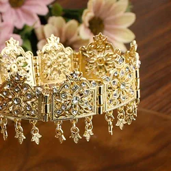 Sunspicems Gold Color Morocco Tassels Hairchain Women Forhead Chain Thin Hairband Arabic Bride Weding Jewelry