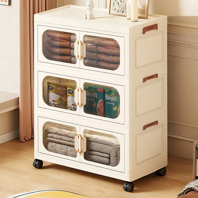 Foldable Baby Wardrobe Multi-Layer Living Room Toy Sorting Cabinet Free Installation Household Storage Cabinet