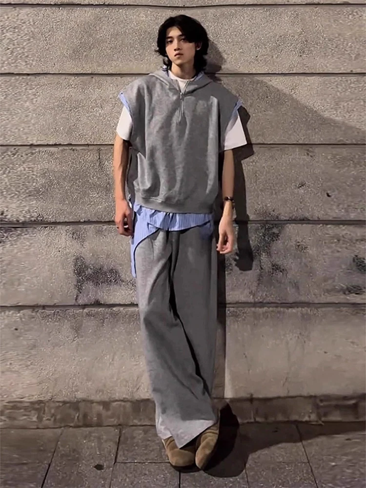 

Крутой мужской повседневный спортивный костюм: худи, толстовка и брюки для отдыха, дизайн с элементами комбинирования, осенняя мода для подростков