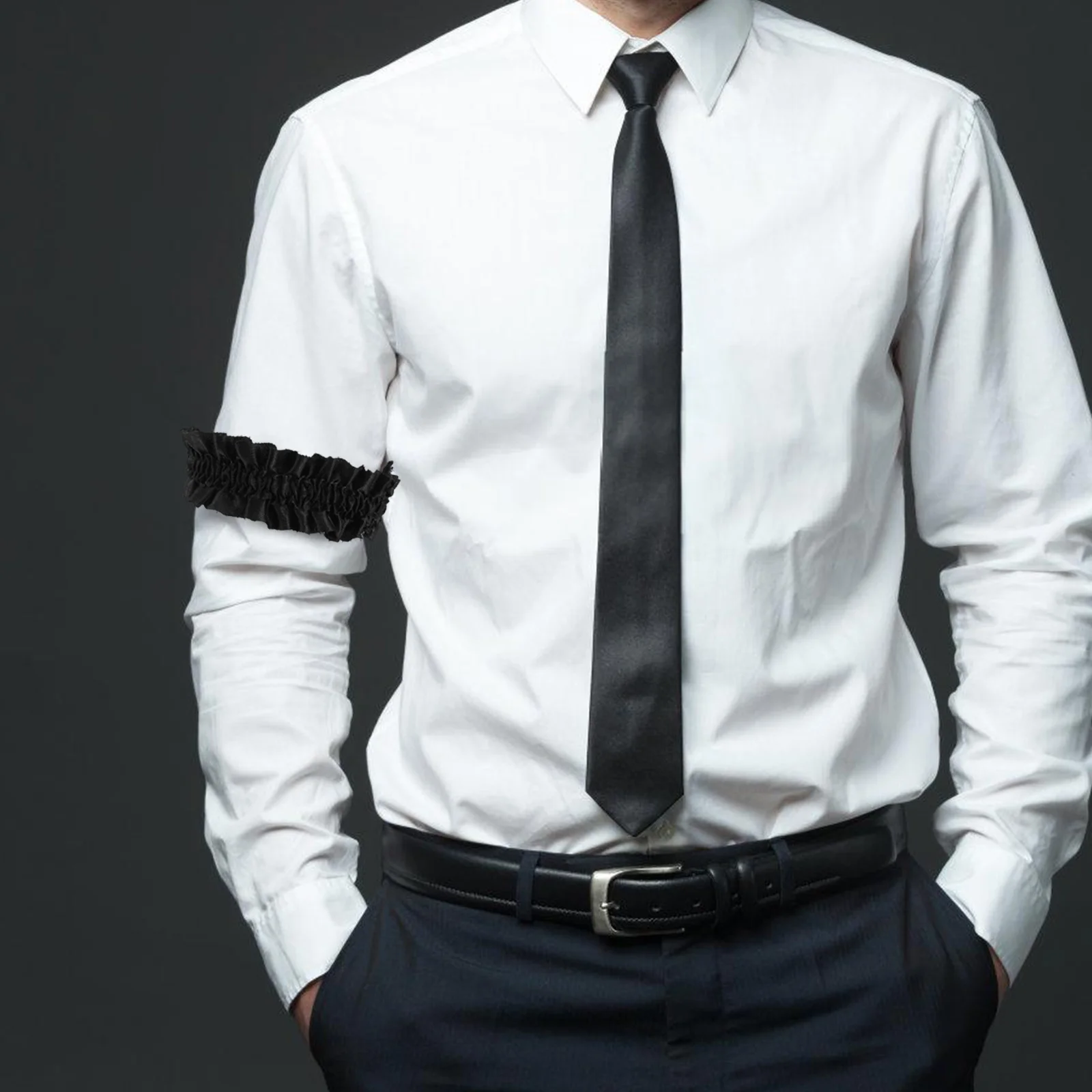 الرجال العلوي الذراع كم الأربطة الساتان مطاطا الدانتيل تقليم لملابس رسمية غير رسمية قميص كم أصحاب دعامات الرجال #5