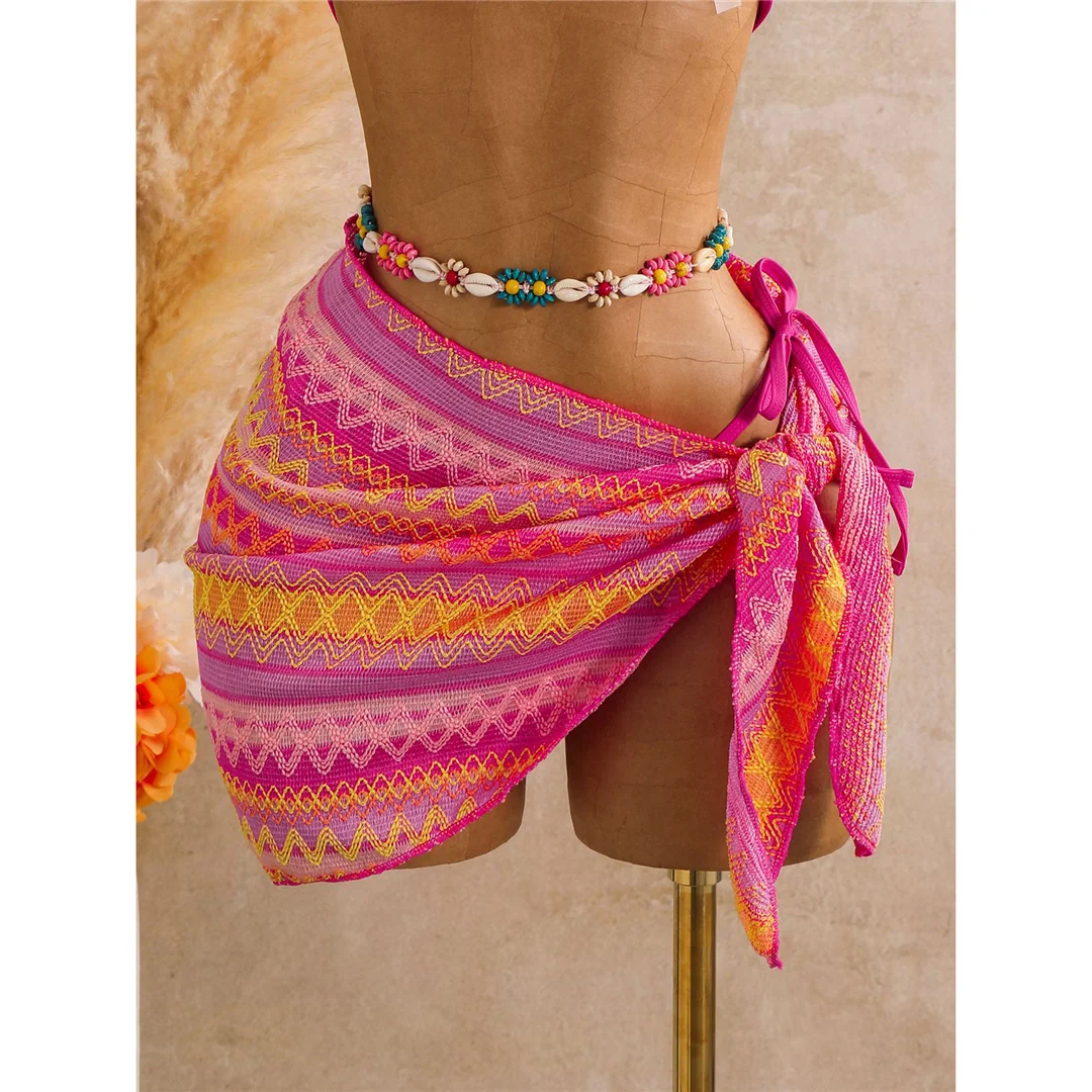 Bedruckter Bikini mit Sarong-Oberteil, Damen-Badeanzug, dreiteiliges Bikini-Set, gepolsterter Badeanzug, Badebekleidung, Modell V8332. – Detail 24