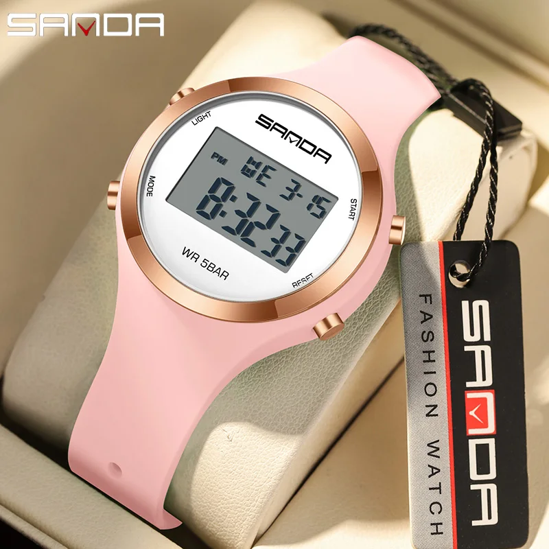 

SANDA Digital Watch Women Top Brand Luxury Chronograph Lady LED Wristwatch Elegant Waterproof Female Electronic Clock Gift 2147