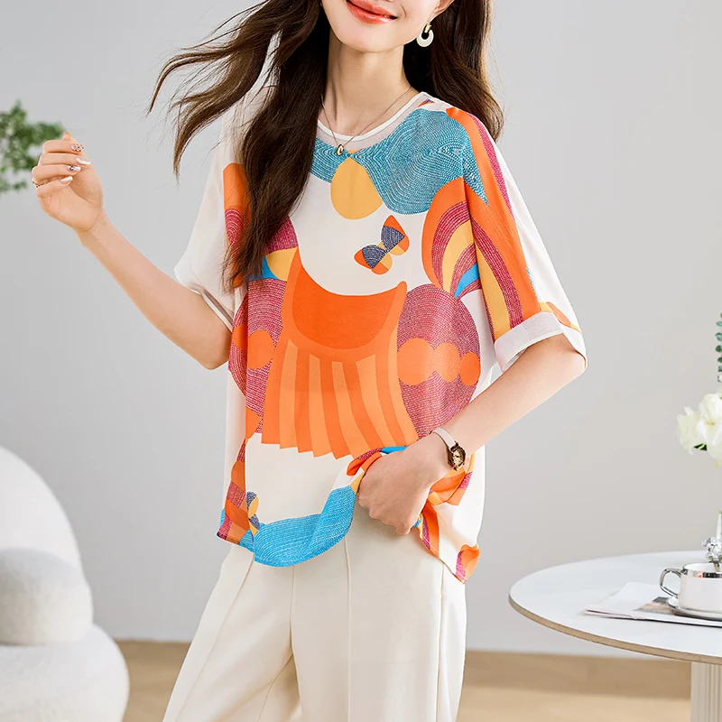 Trendy printing casual loose short Sleeve T-shirts for ladies Fashion women Tees 2024 Spring Summer T-shirts Casual Tops